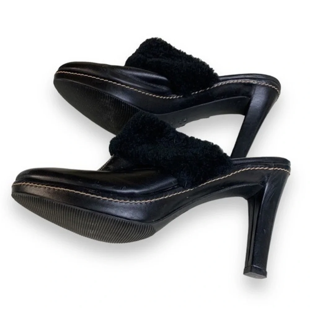 COACH - High Heel Mule Slip On Clog Faux Fur -4" heel - Black- Sz 9 - Picture 6 of 9